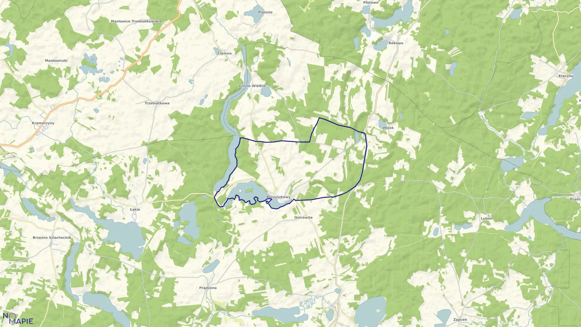 Mapa obrębu Borzyszkowy w gminie Lipnica