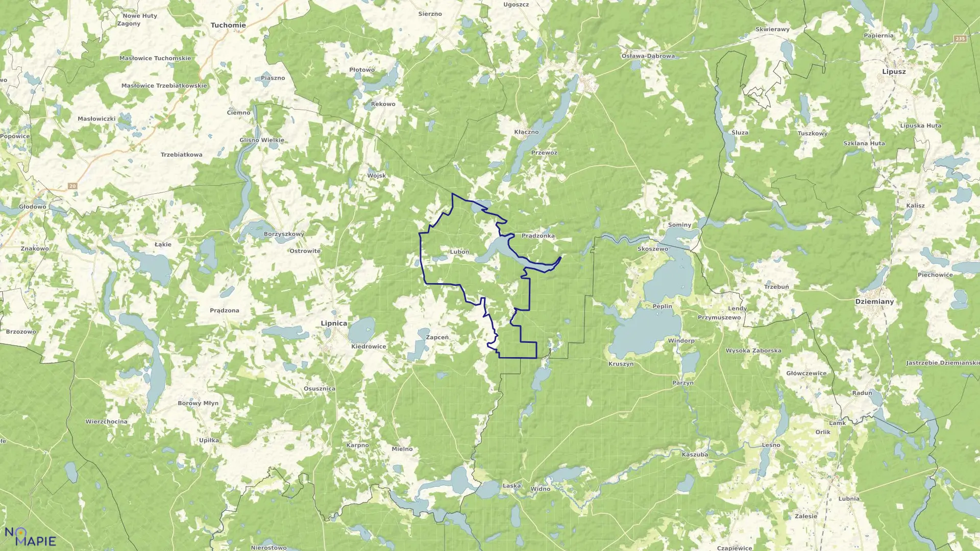 Mapa obrębu Luboń w gminie Lipnica